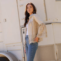 Intricate Crochet Lace Bell Sleeve Western Jacket Shrug