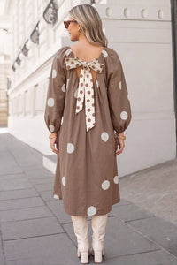Bow Back Polka Dot Long Sleeve Midi Dress