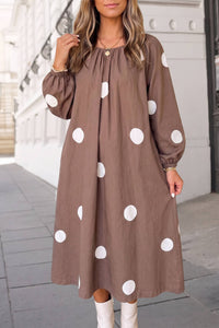 Bow Back Polka Dot Long Sleeve Midi Dress