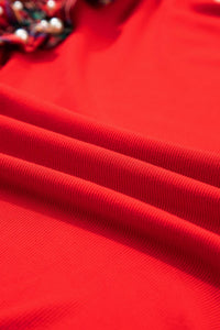 Plaid Pearl Ruffle Short Sleeve Blouse