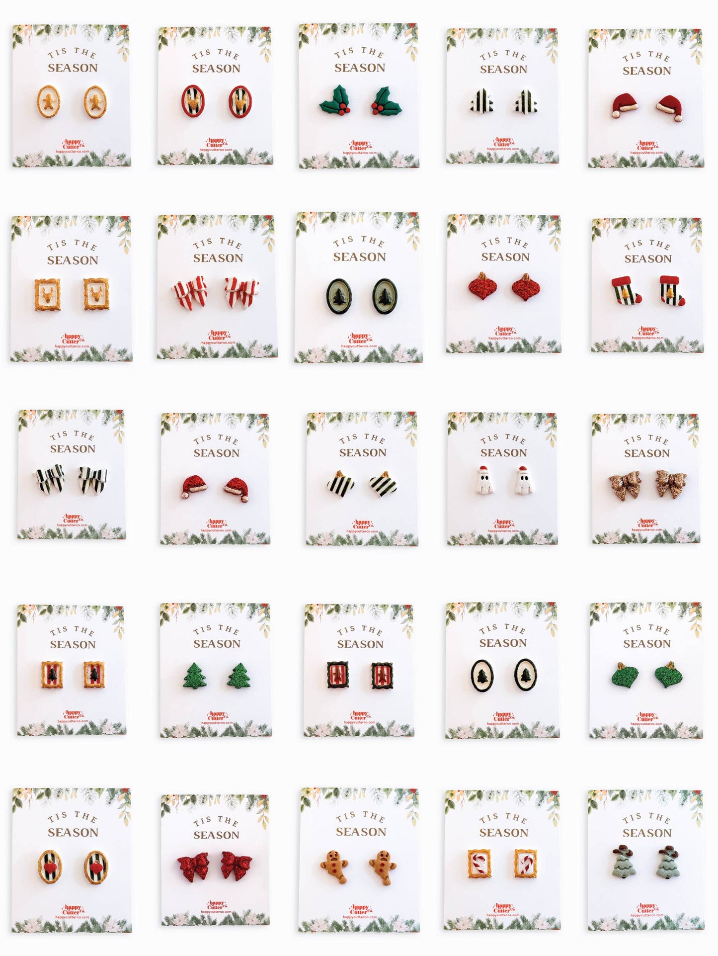 Christmas Studs - Red & White Striped Bow Holiday Earrings