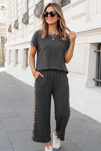 Leopard Patchwork T Shirt and Pants Set