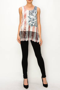 Soft Relaxed Tank with Delicate Floral Laced Hem