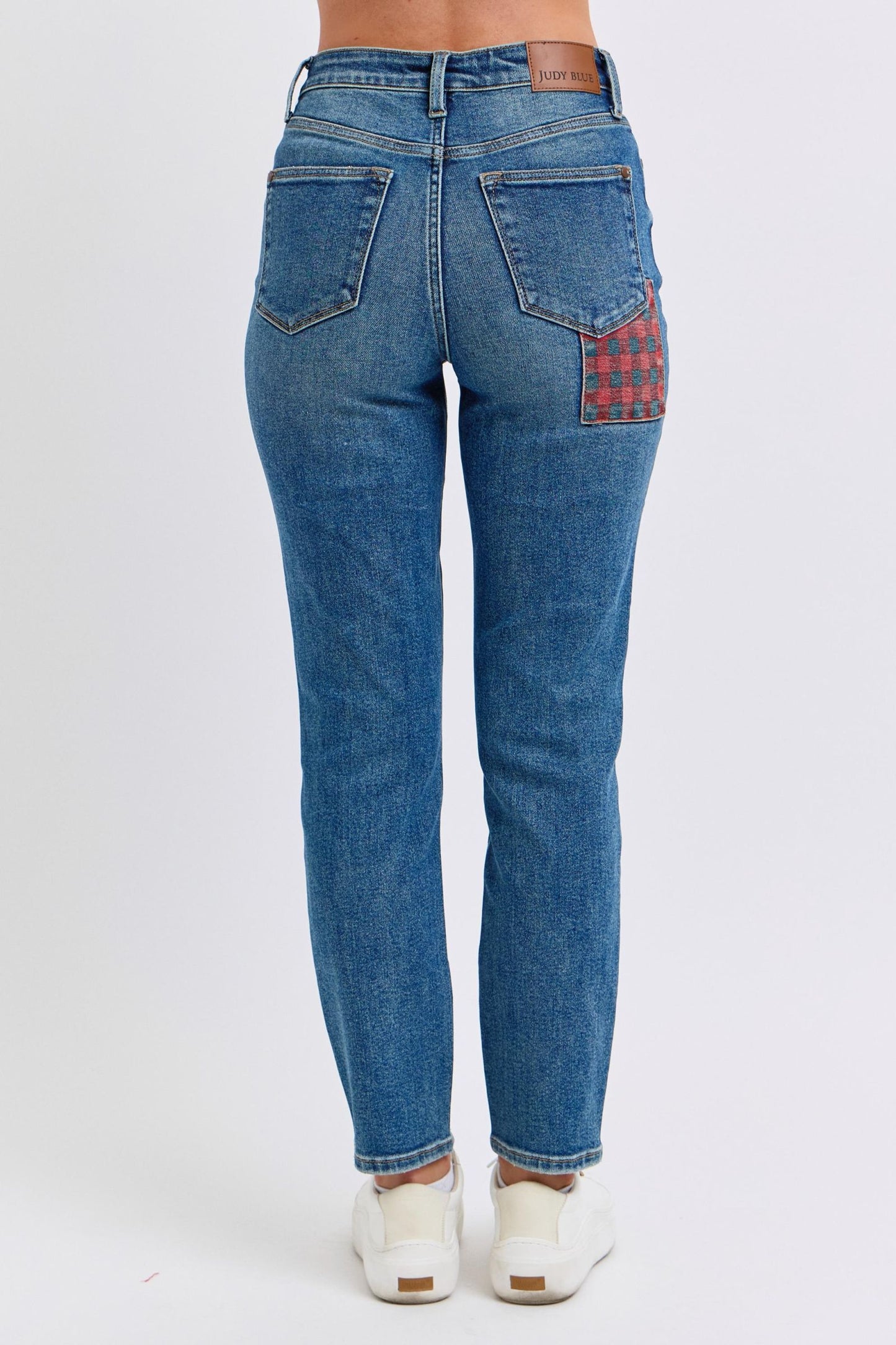 Plaid Patch Slim Jean