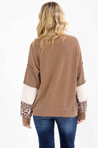 Leopard Patchwork Color Block Rib Knit Top