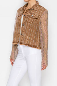 Denim Jacket with Sparkly Details & Mesh Sleeves