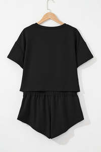 Baseball Print Cropped Tee and Ruffle High Waist Skort Set