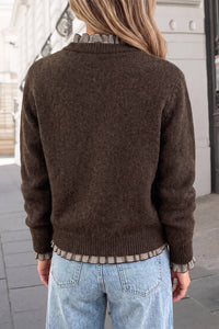 Cozy Plaid Print Ruffle Trim Pullover Sweater