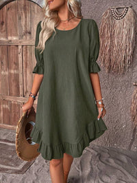Vintage Mid-Sleeved Crewneck Loose Hem Dress