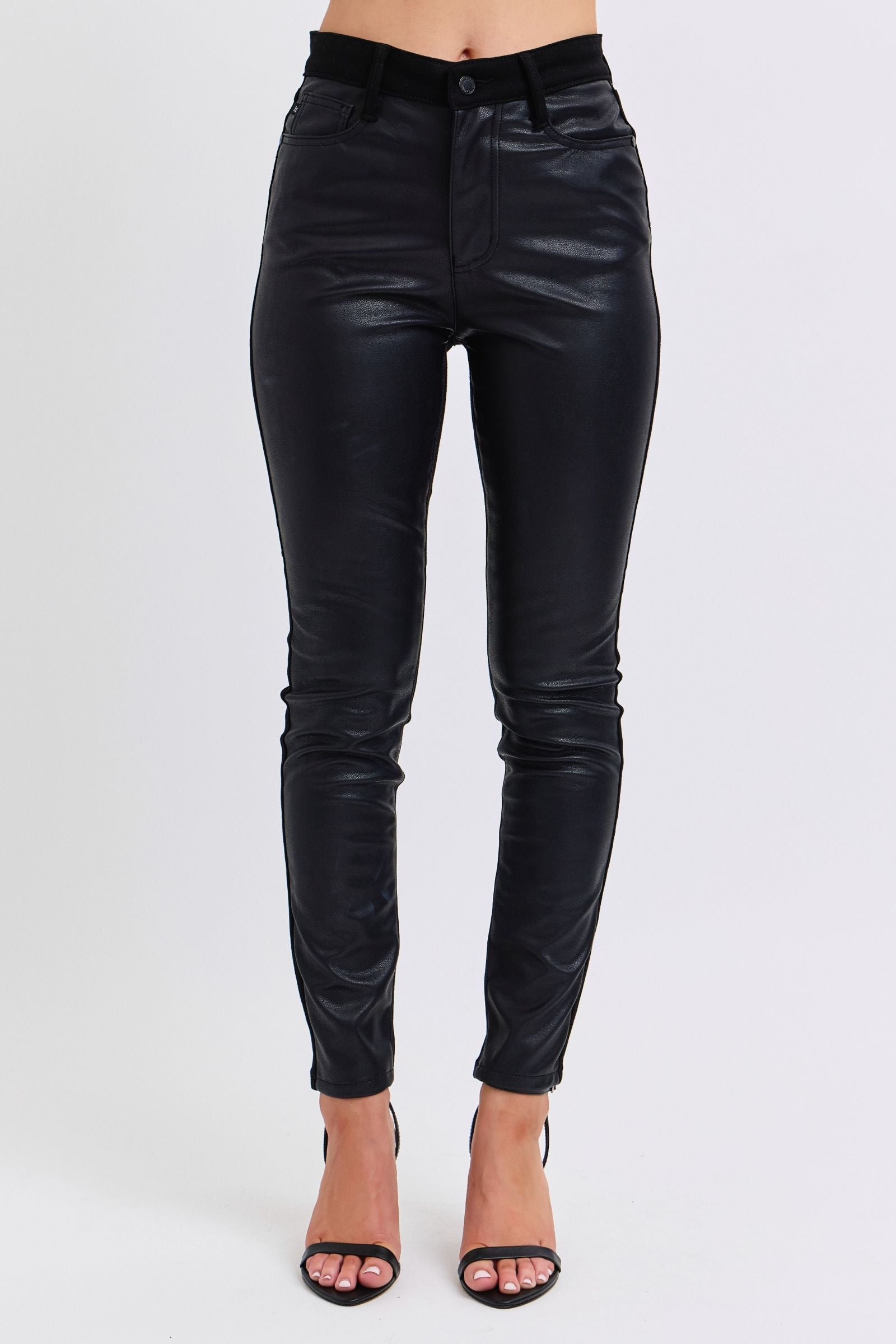 Faux Leather & Denim Skinny Jeans