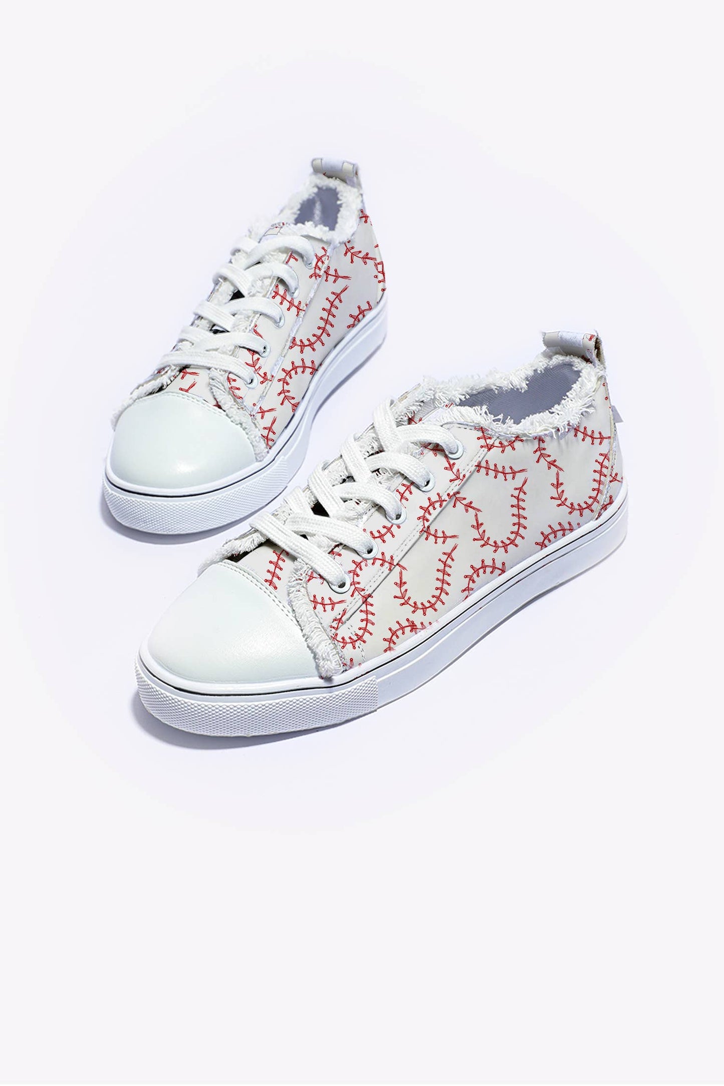 Baseball Seam Printed Frayed Canvas Shoes