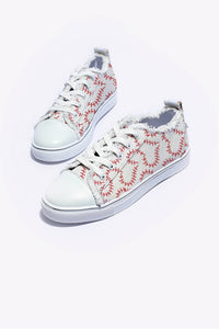 Baseball Seam Printed Frayed Canvas Shoes