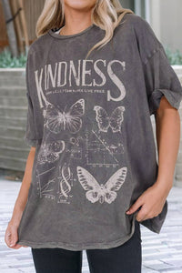 Kindness Butterflies Graphic Mineral Wash Loose Tee