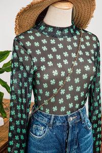 St Patrick Shamrock Long Sleeve Mesh Bodysuit