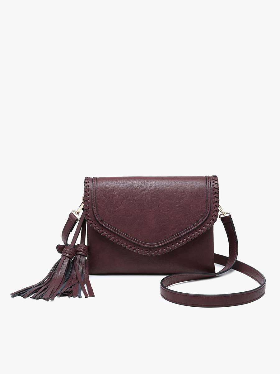 Sloane Flapover Crossbody w/ Whipstitch and Tassel | M1802A
