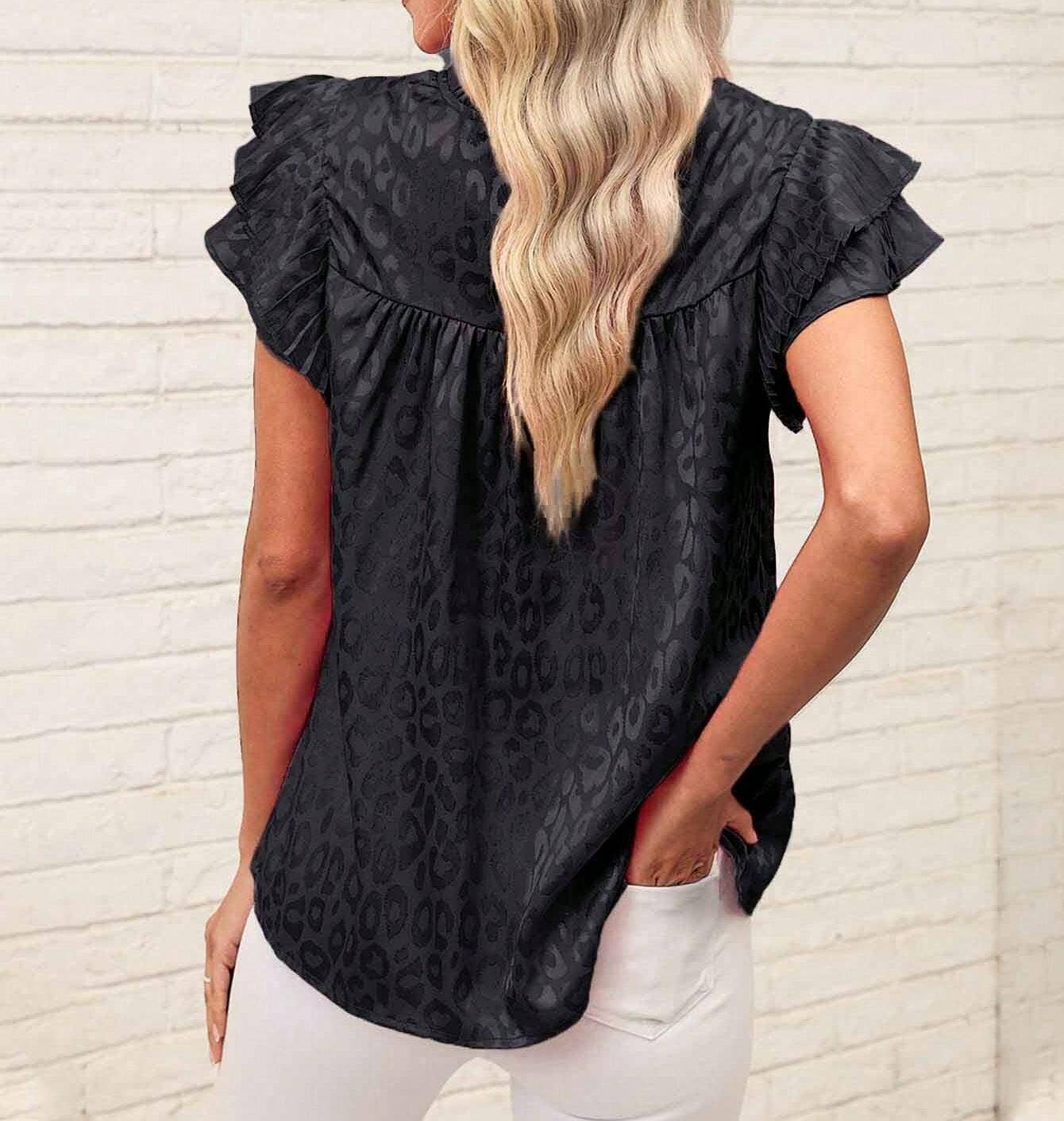 Satin Leopard top ruffle t-shirt