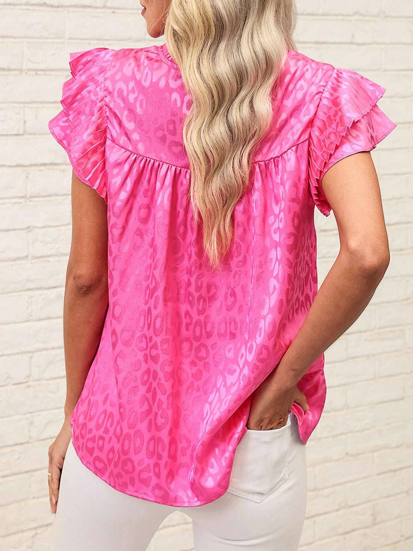 Satin Leopard top ruffle t-shirt