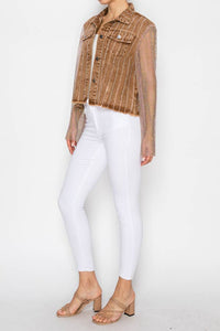 Denim Jacket with Sparkly Details & Mesh Sleeves