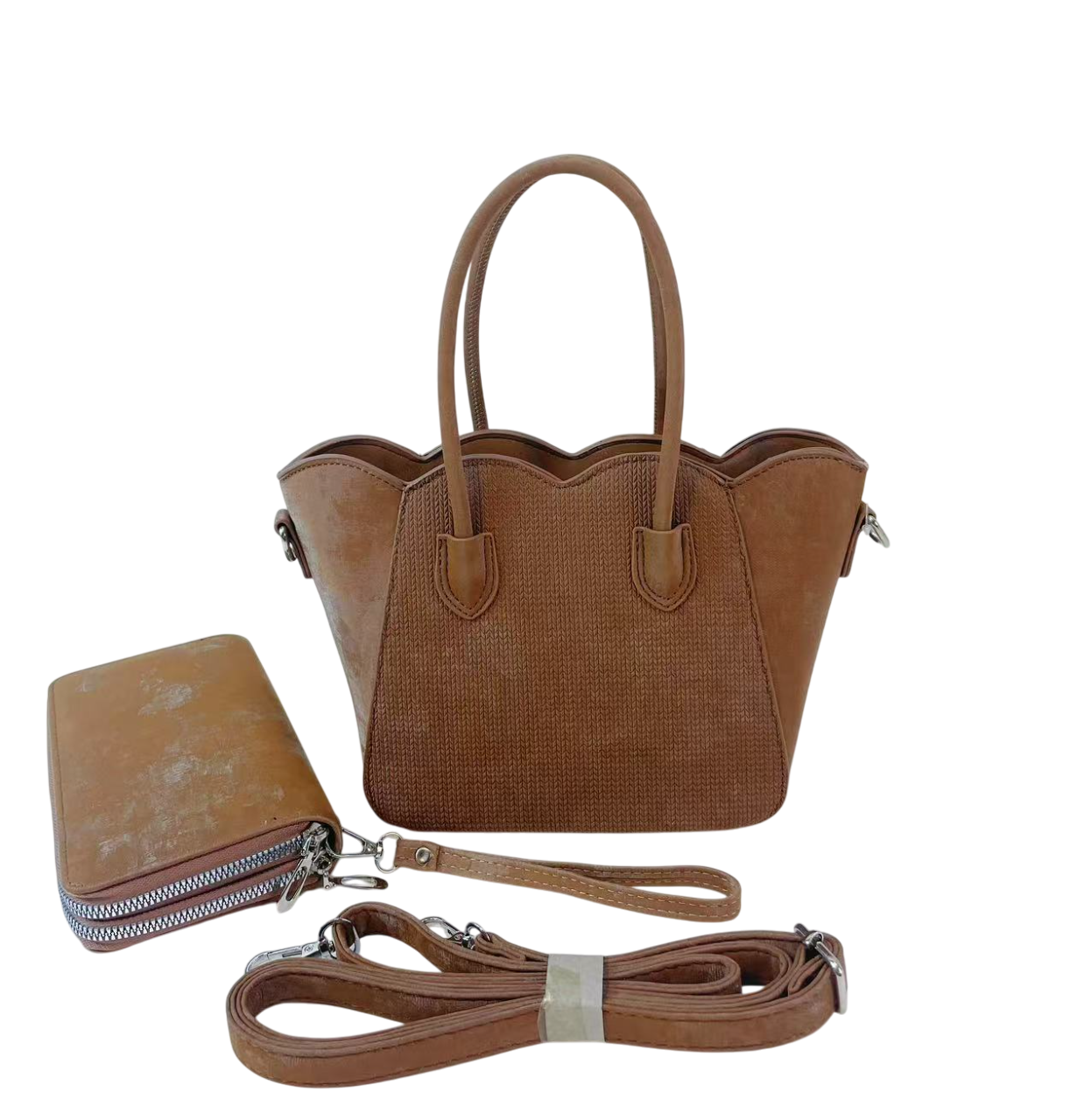 Velvet Top Handle Handbag Set - 2-Piece Satchel & Wallet Kit
