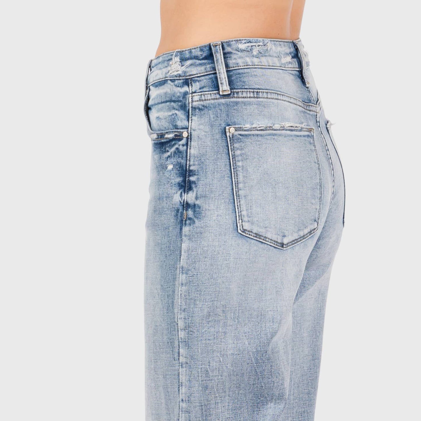 DISTRESSED HIGH RISE COMFORT VINTAGE FLARE JEANS