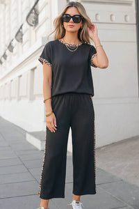 Leopard Patchwork T Shirt and Pants Set