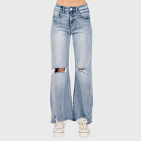 DISTRESSED HIGH RISE COMFORT VINTAGE FLARE JEANS