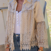 Intricate Crochet Lace Bell Sleeve Western Jacket Shrug