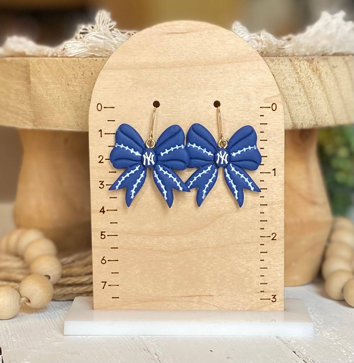 "A" Baseball Bow Earrings  