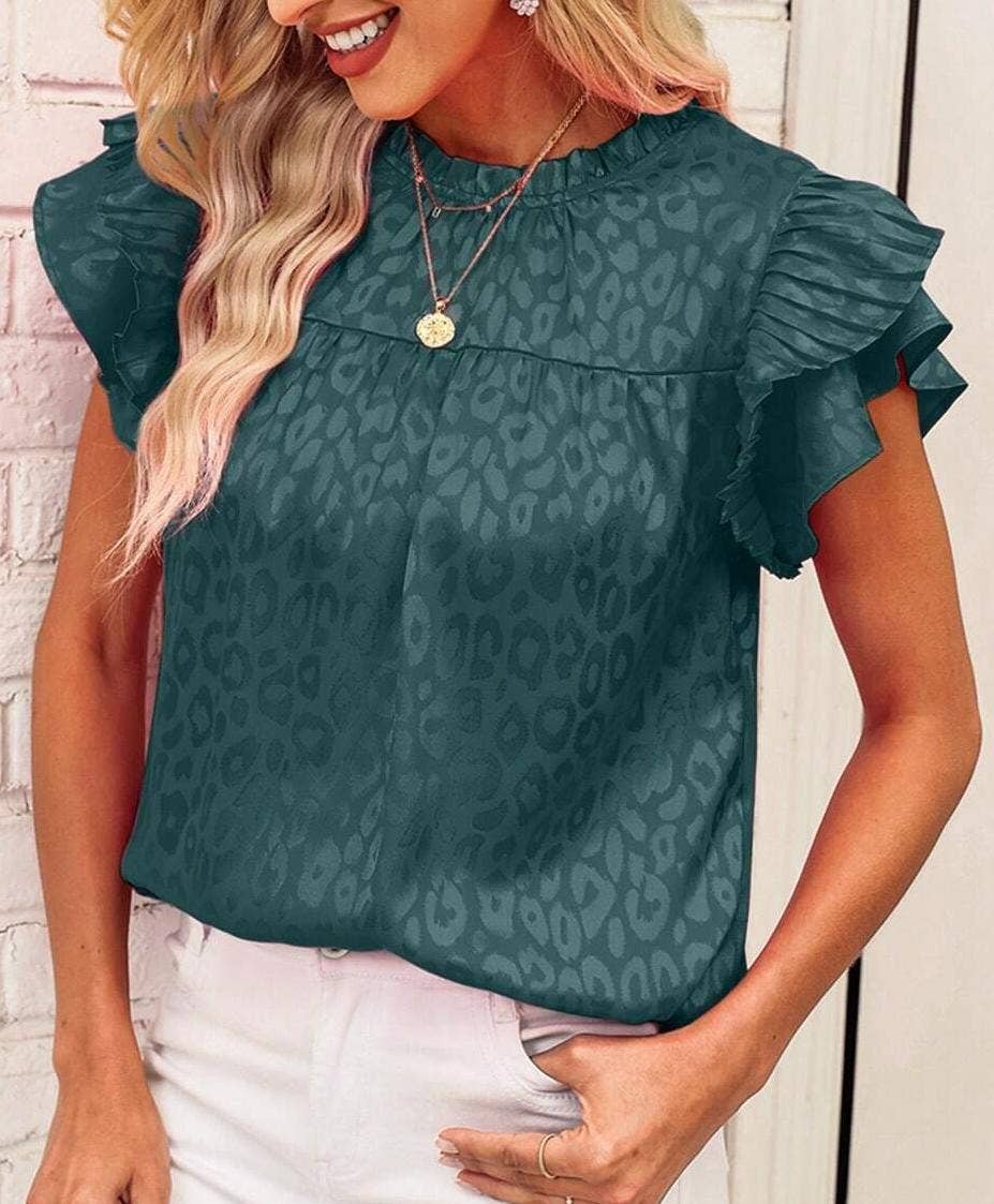 Satin Leopard top ruffle t-shirt