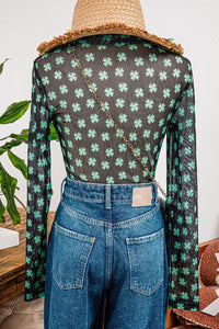 St Patrick Shamrock Long Sleeve Mesh Bodysuit