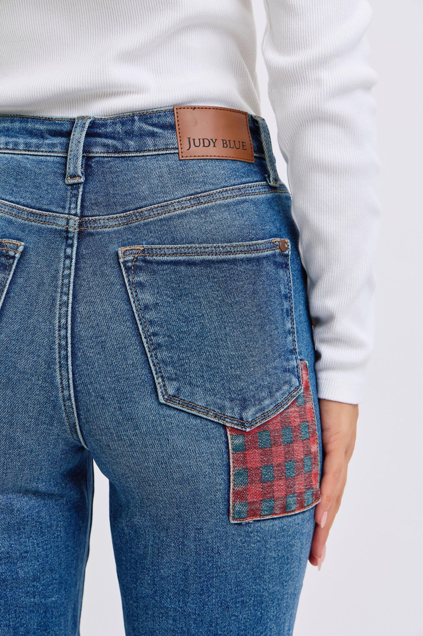 Plaid Patch Slim Jean