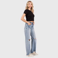 DISTRESSED HIGH RISE COMFORT VINTAGE FLARE JEANS