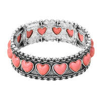 Antique Metal Boho Heart Stone Accent Stretch Bracelet