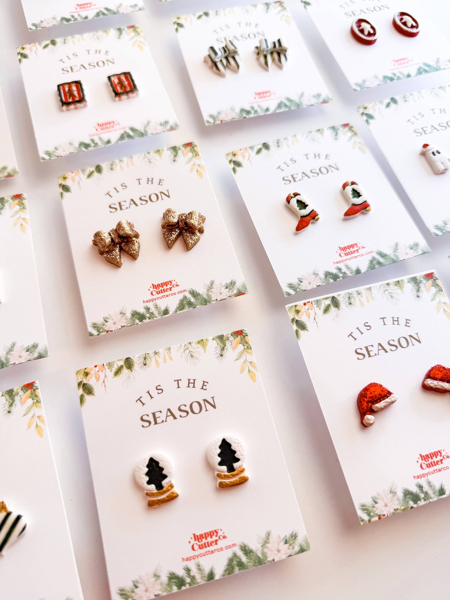 Christmas Studs - Gold Glitter Bow Holiday Stud Earrings