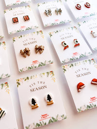 Christmas Studs - Gold Glitter Bow Holiday Stud Earrings