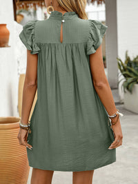 Ruffled Sleeves Panelled Stand-Up Collar A-Hem Dress