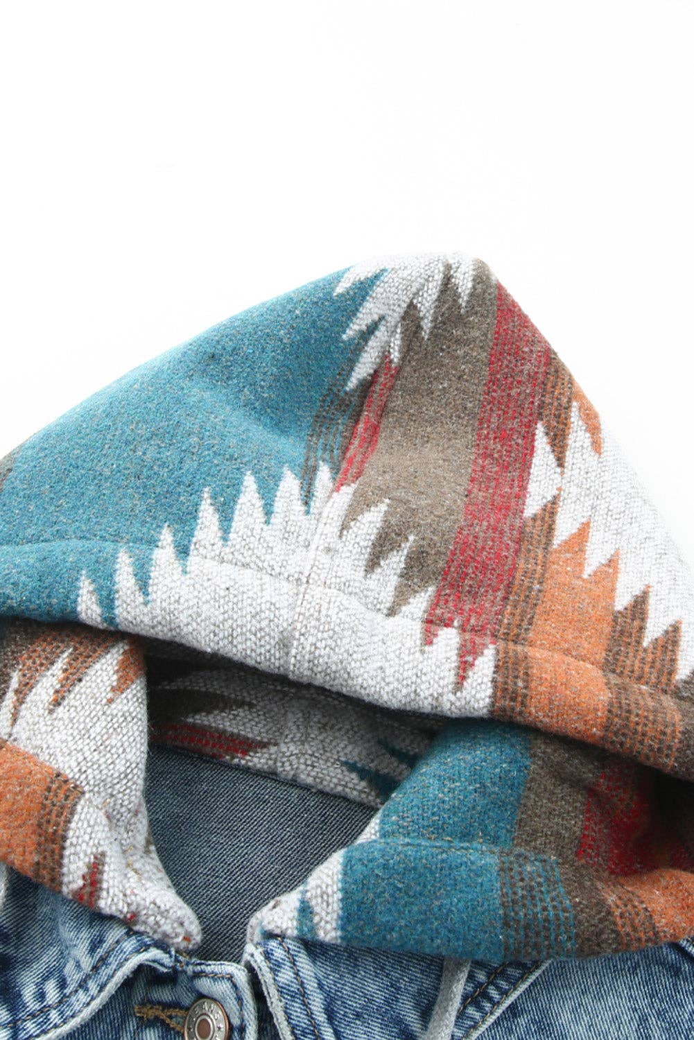 Aztec Denim Frayed Hem Jacket