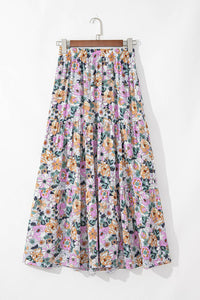 Bohemian Floral Print Tiered Maxi Skirt