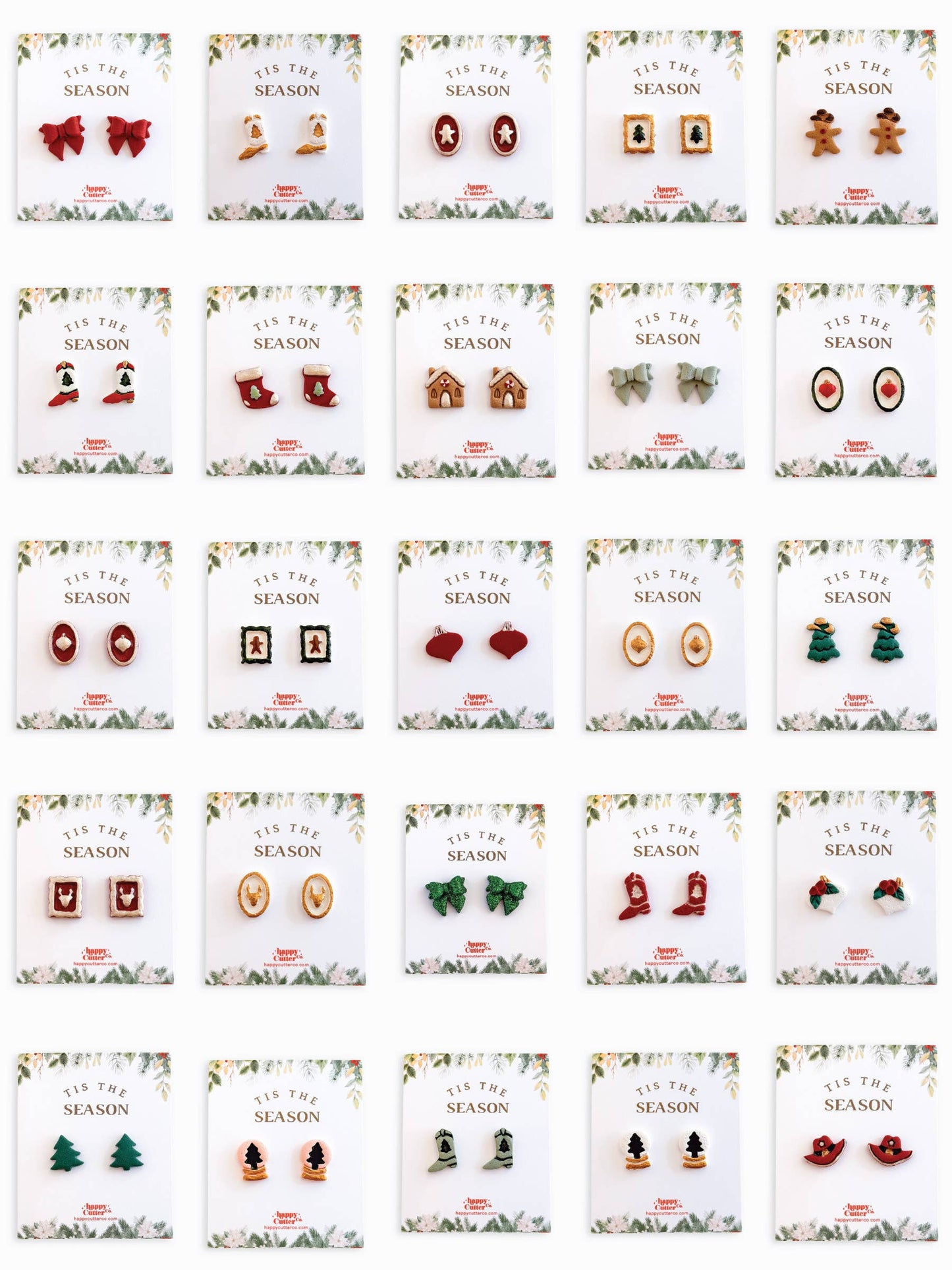 Christmas Studs - Red & White Striped Bow Holiday Earrings