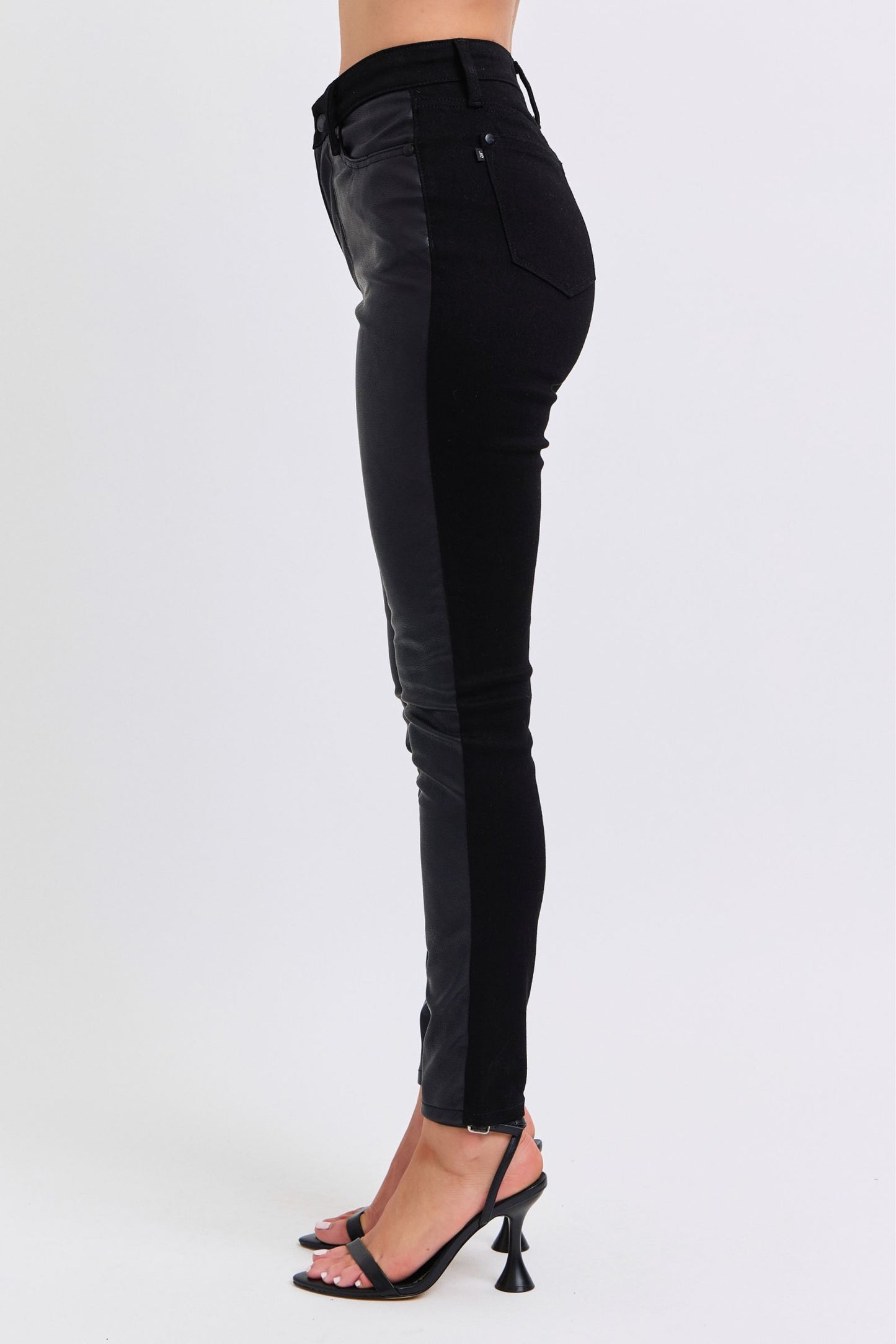 Faux Leather & Denim Skinny Jeans
