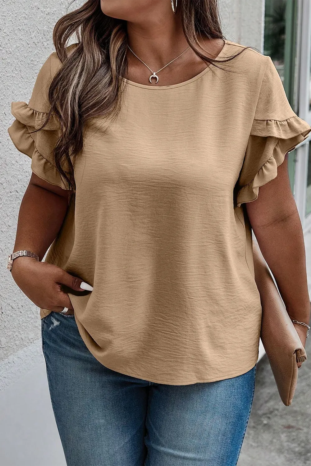 Light French Beige Ruffled Top