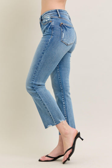 Vintage Wash Destroy Hem Kick Flare Jeans
