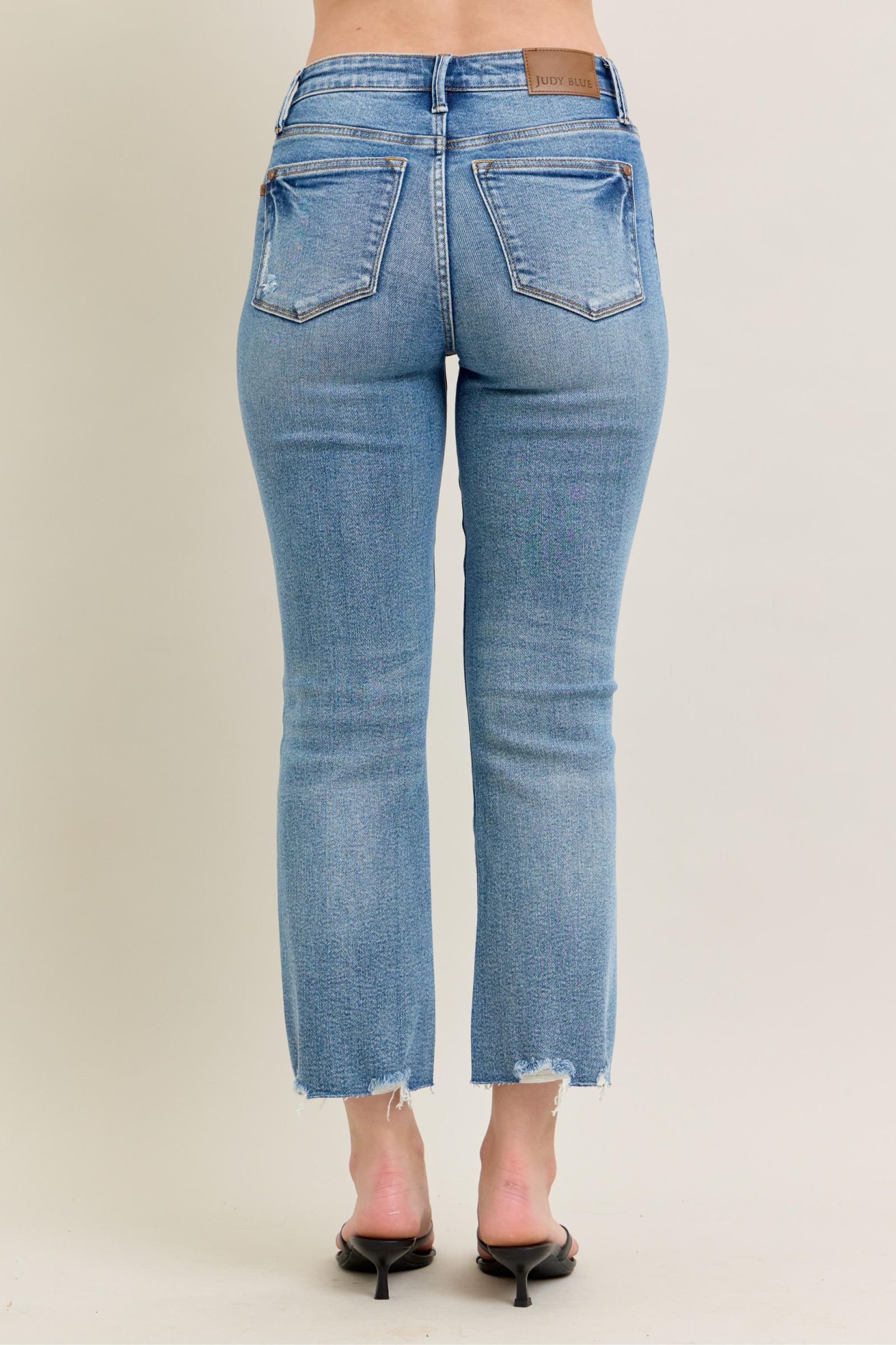 Vintage Wash Destroy Hem Kick Flare Jeans