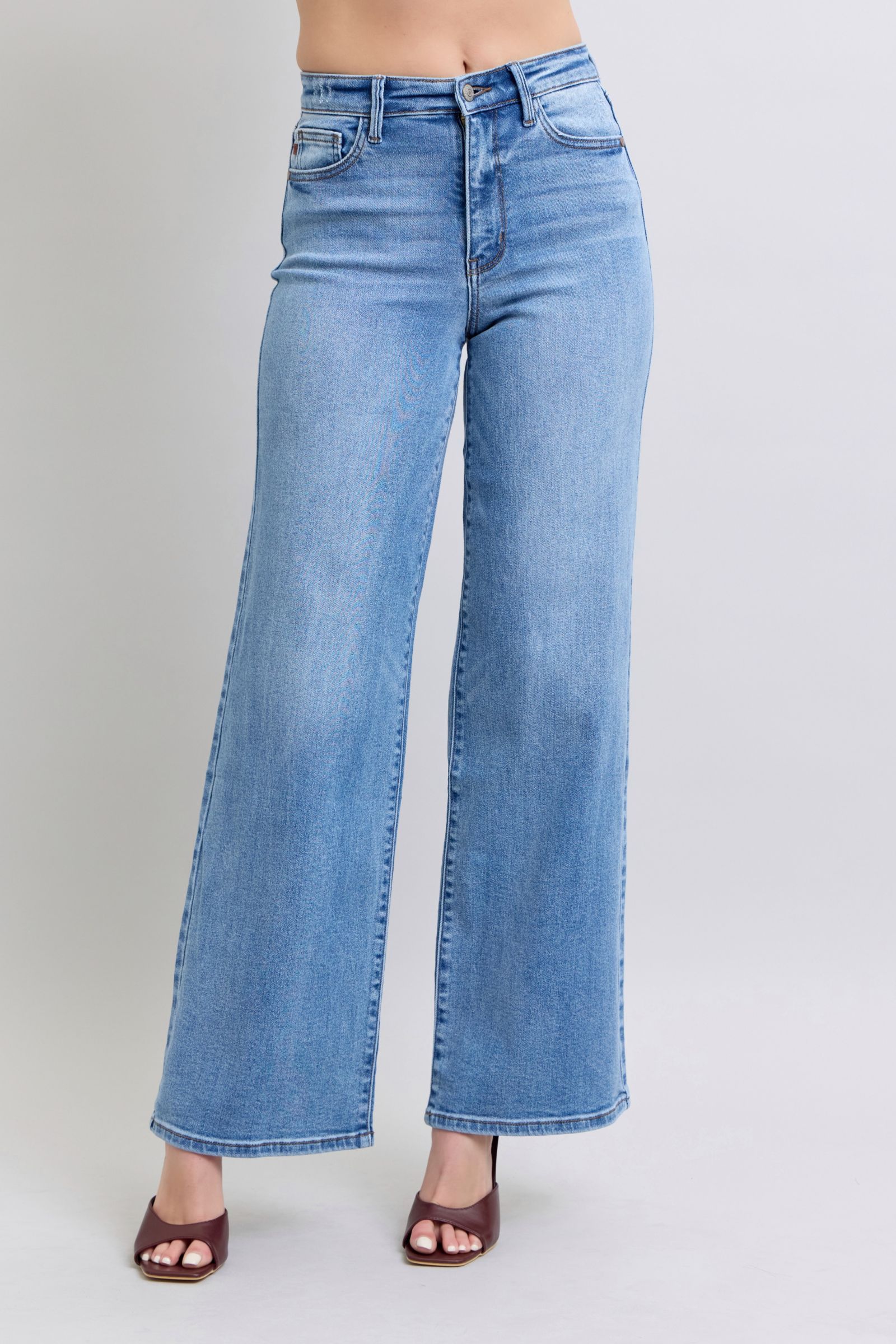 Vintage Wash Retro Wide Leg Jeans