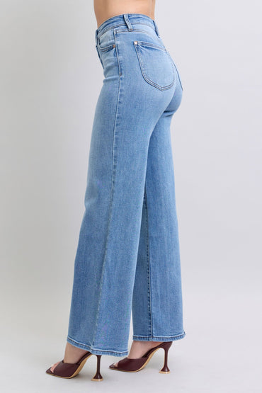 Vintage Wash Retro Wide Leg Jeans