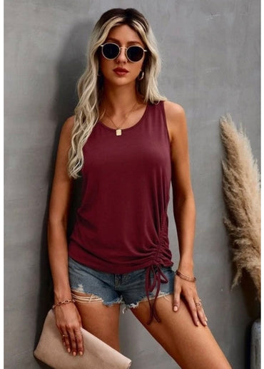 Scoop Neck Sleeveless Drawstring Tank