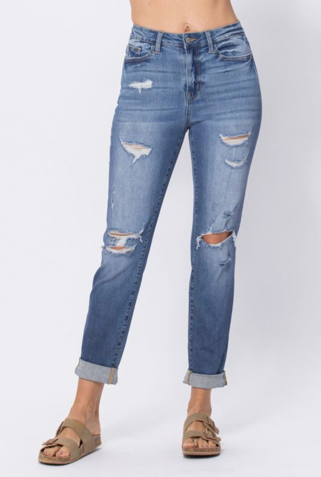 Hi-Waist Cuff Boyfriend Jean