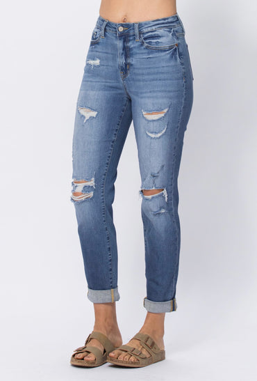 Hi-Waist Cuff Boyfriend Jean