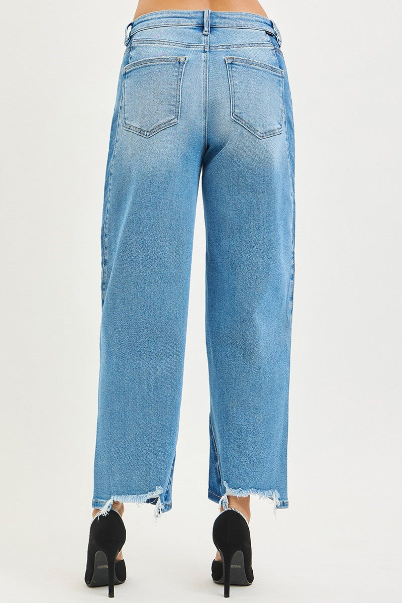 Slouchy Crop Barrel Contrast Wash Jeans