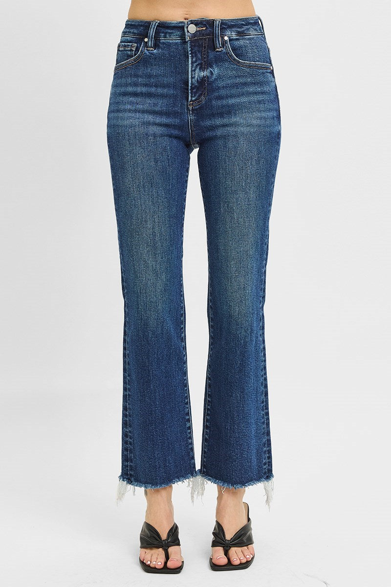 Cropped Raw Cut Hem Straight Jean